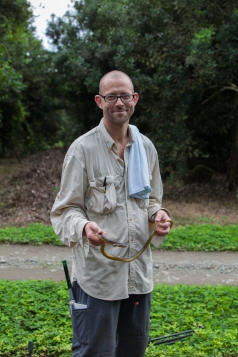 Anthony Herrel with Chironius flavopictus - Rio Palenque, Ecuador
